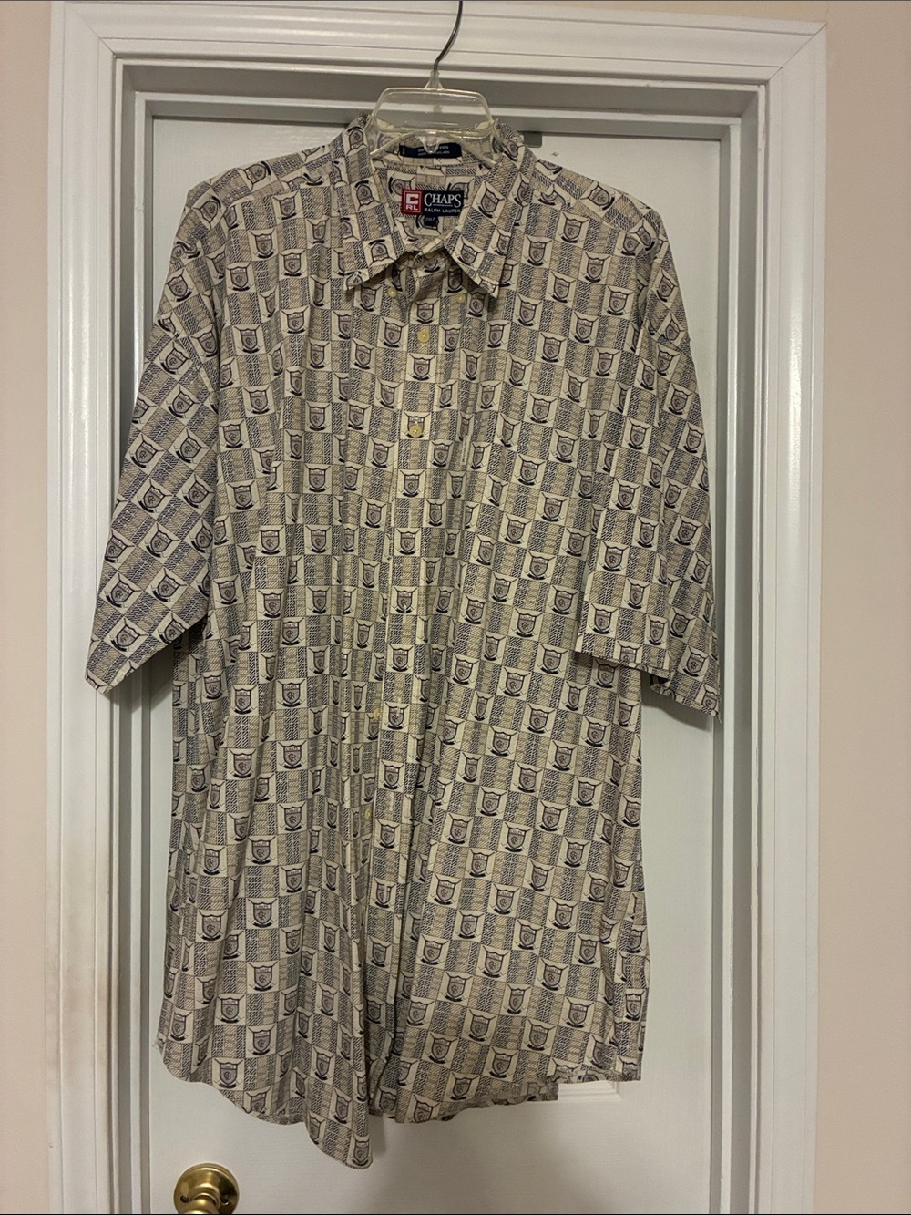 Men’s Chaps Ralph Lauren Beige Golf Pattern 2XLT Short-Sleeve Button-Down Shirt